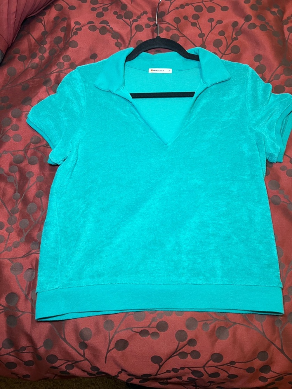 Marine Layer Turquoise Terry V-Neck Short Sleeve Top size Medium